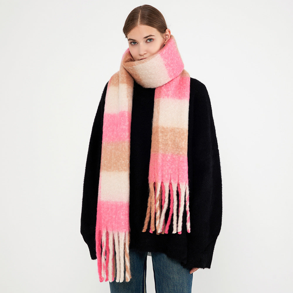 Wholesale Winter Warm Tassel Rainbow Polyester Scarf