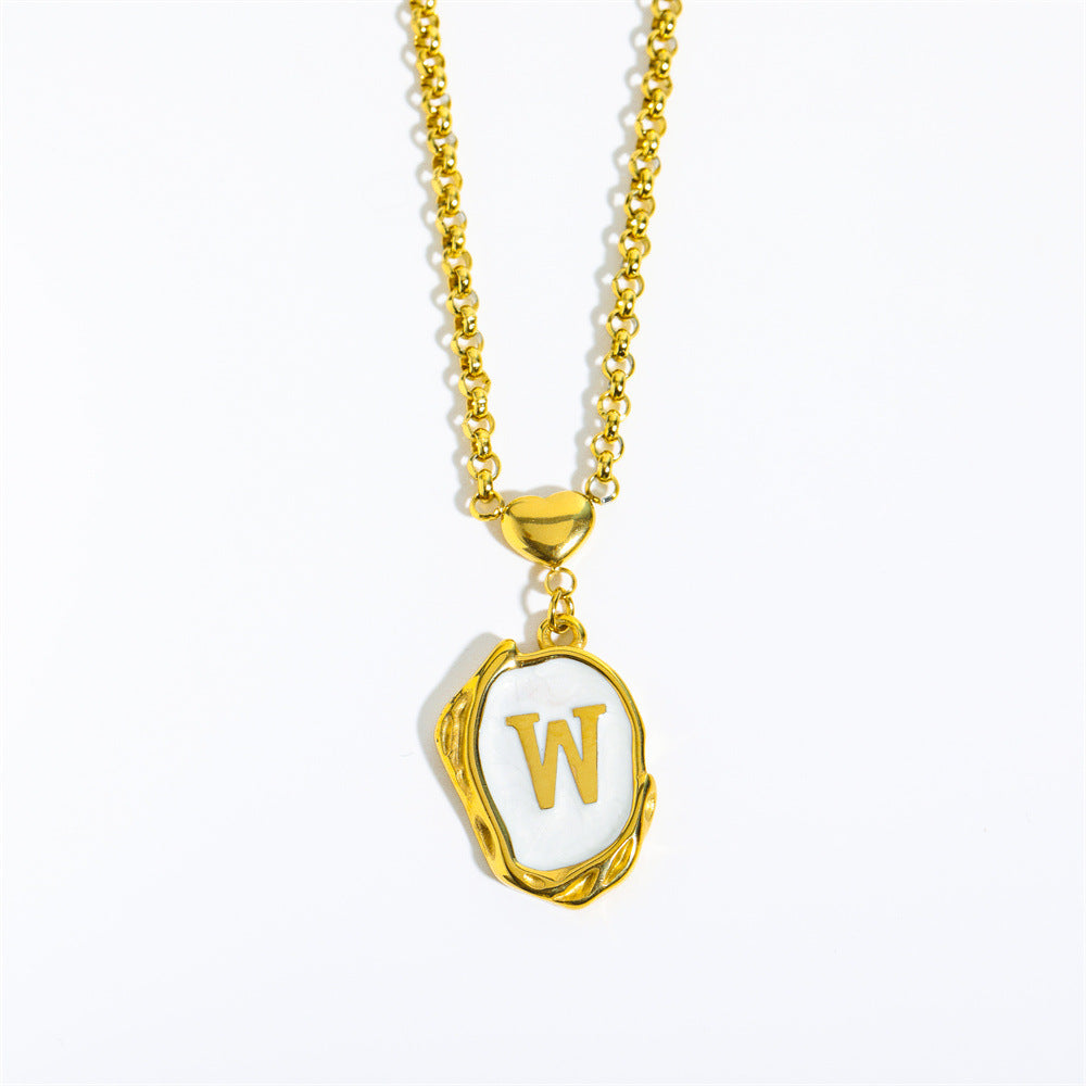 Wholesale 26 Letters Oil Dripping Three-dimensional 18K Gold Plated Stainless Steel Necklace