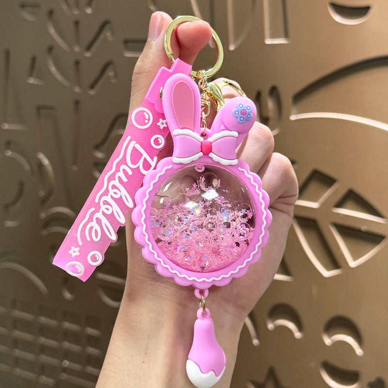 Wholesale Acrylic Liquid Sand Bunny Ear Keychain