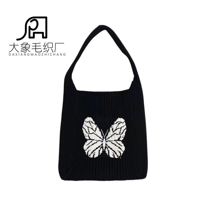 Wholesale Woven Contrast Color Butterfly Knitted Shoulder Bag