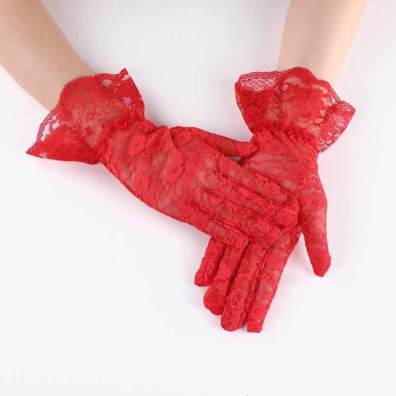 Wholesale  Summer Black Large Lace Short Sunscreen Gloves