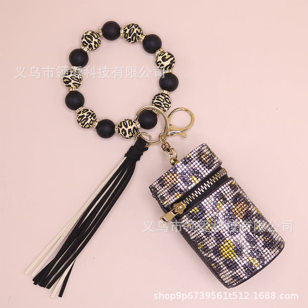 Wholesale New Lipstick Bag Silicone Wrist Bracelet Diamond Ring Beaded Pendant Keychain