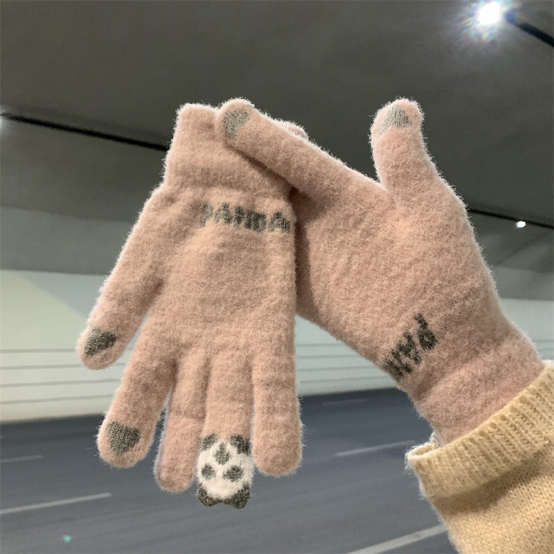 Wholesale Woolen Touch Screen Autumn and Winter Cycling Thickened Cold-proof Knitted Gloves