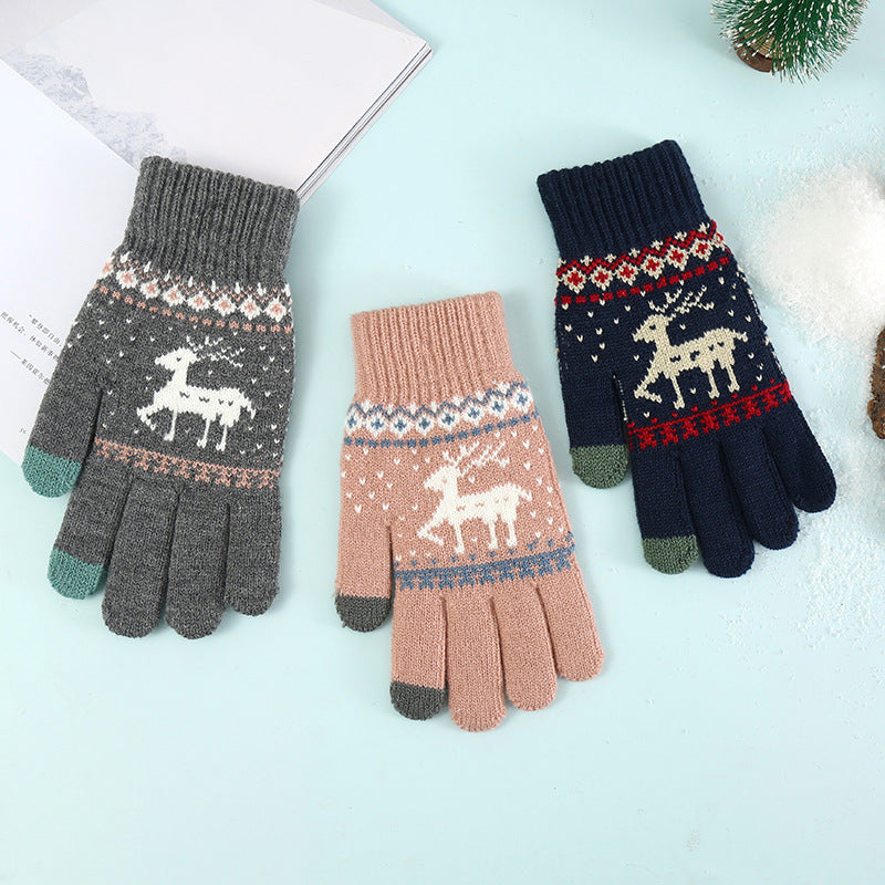 Wholesale Christmas Knitted Winter Touch Screen Warm Fawn Gloves