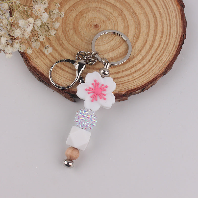 Wholesale Begonia Daisy Flower Beaded Tassel Keychain