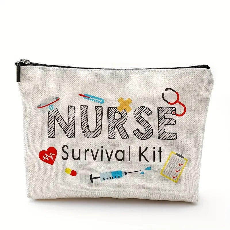 Wholesale Cotton and Linen Nurse Letter Print Storage Waterproof Linen Cosmetic Bag