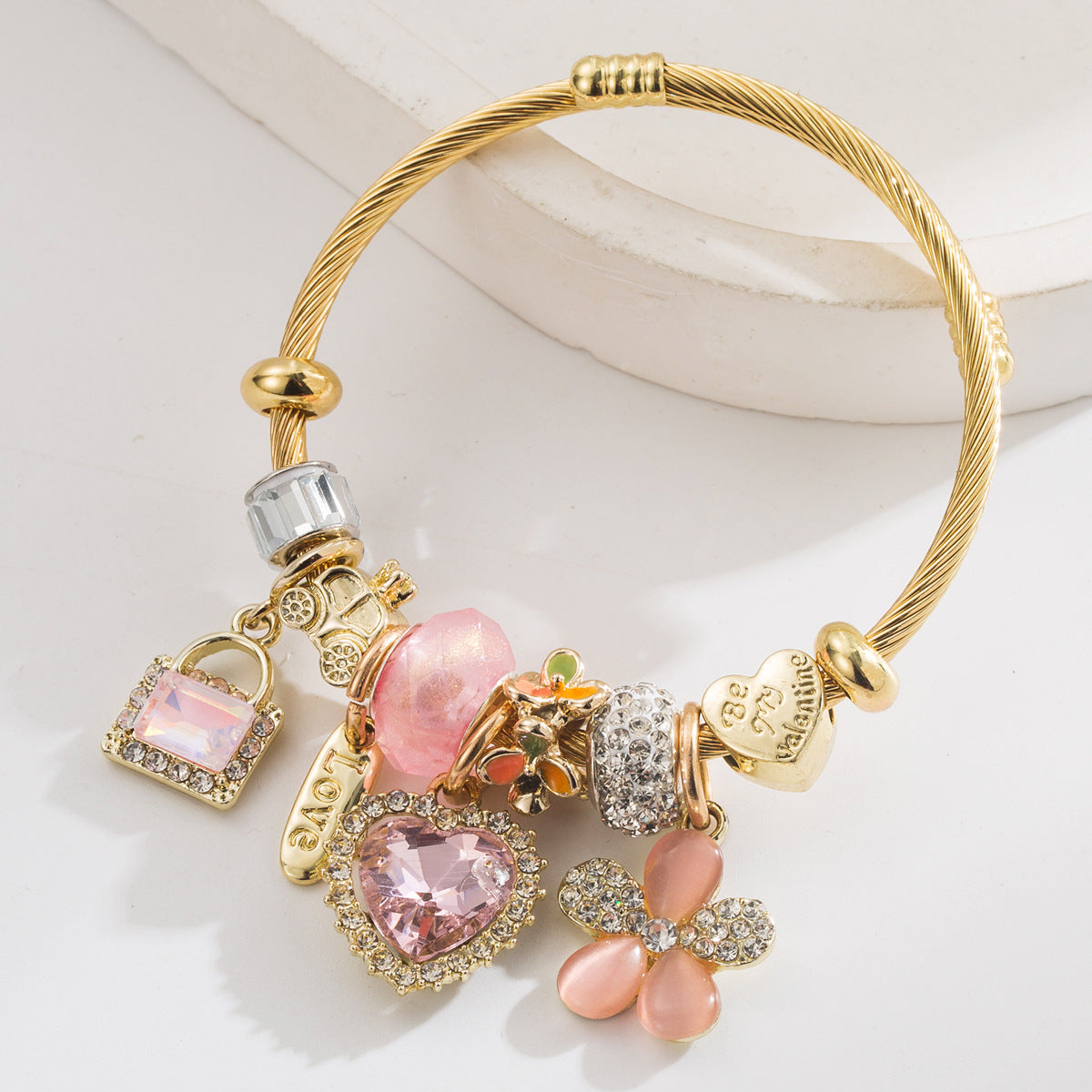 Wholesale Sweet Lock Heart Love Flower Adjustable Bracelet