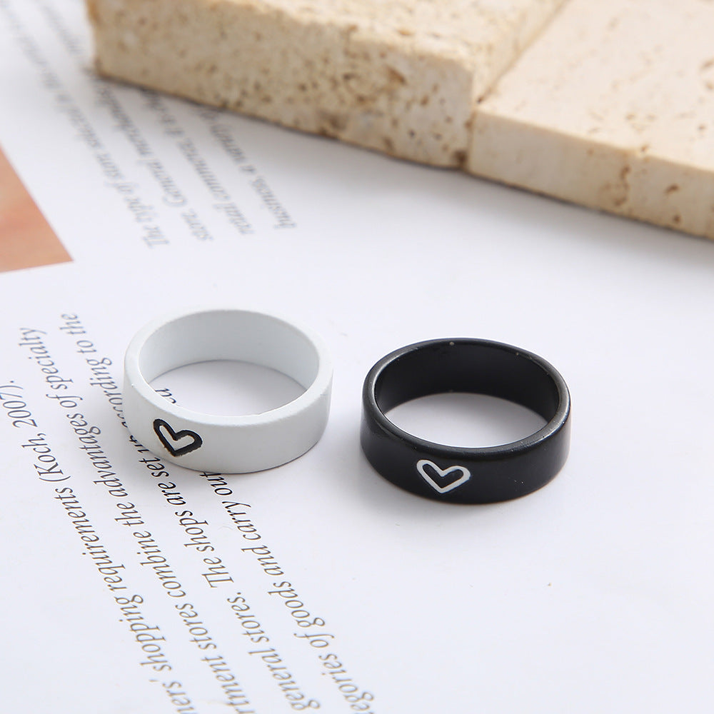 Wholesale Valentine's Day Zinc Alloy Love Black and White Couple Ring Set of 3