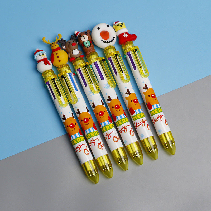 Wholesale Christmas Tree Cartoon 6-color Pushing Plastic Ballpoint Pen