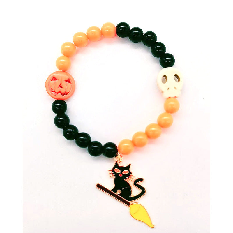 Wholesale New Halloween Handmade Beaded Hand Decorated Pumpkin Alloy Bracelet