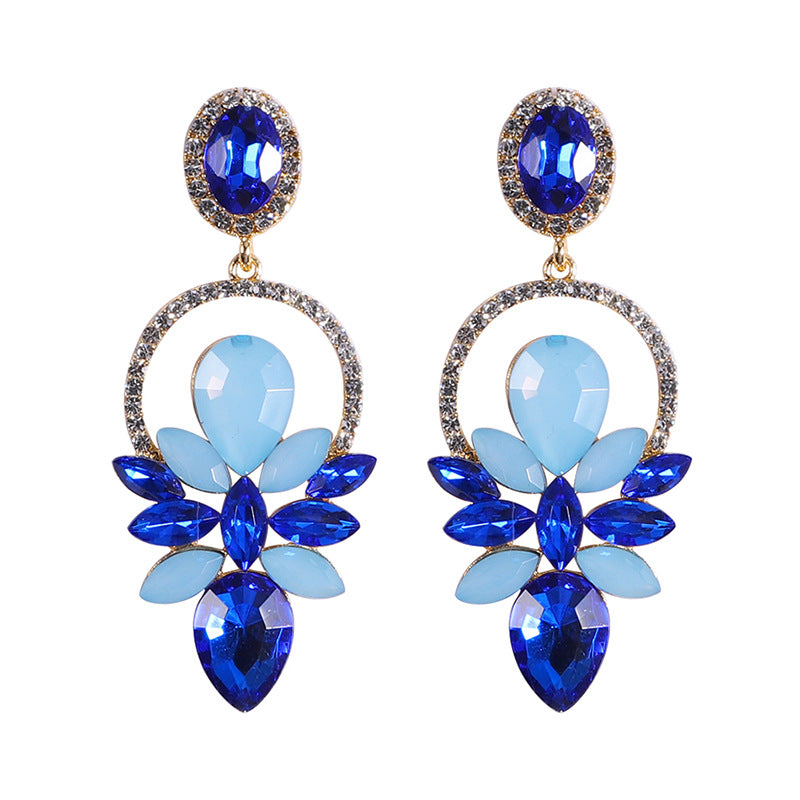 Wholesale Blue Diamond Series Retro Large Grain Sapphire Earrings