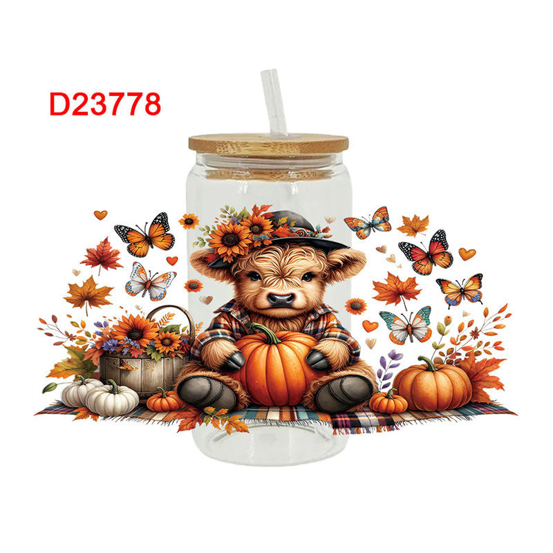 Wholesale Cute flowers lamb  calf 16oz Cup UV DTF Wraps