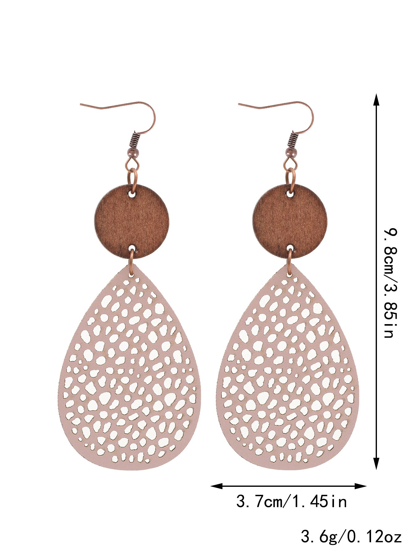Wholesale Drop-shaped Hollow-out Leather and Wood Combination Mesh Earrings
