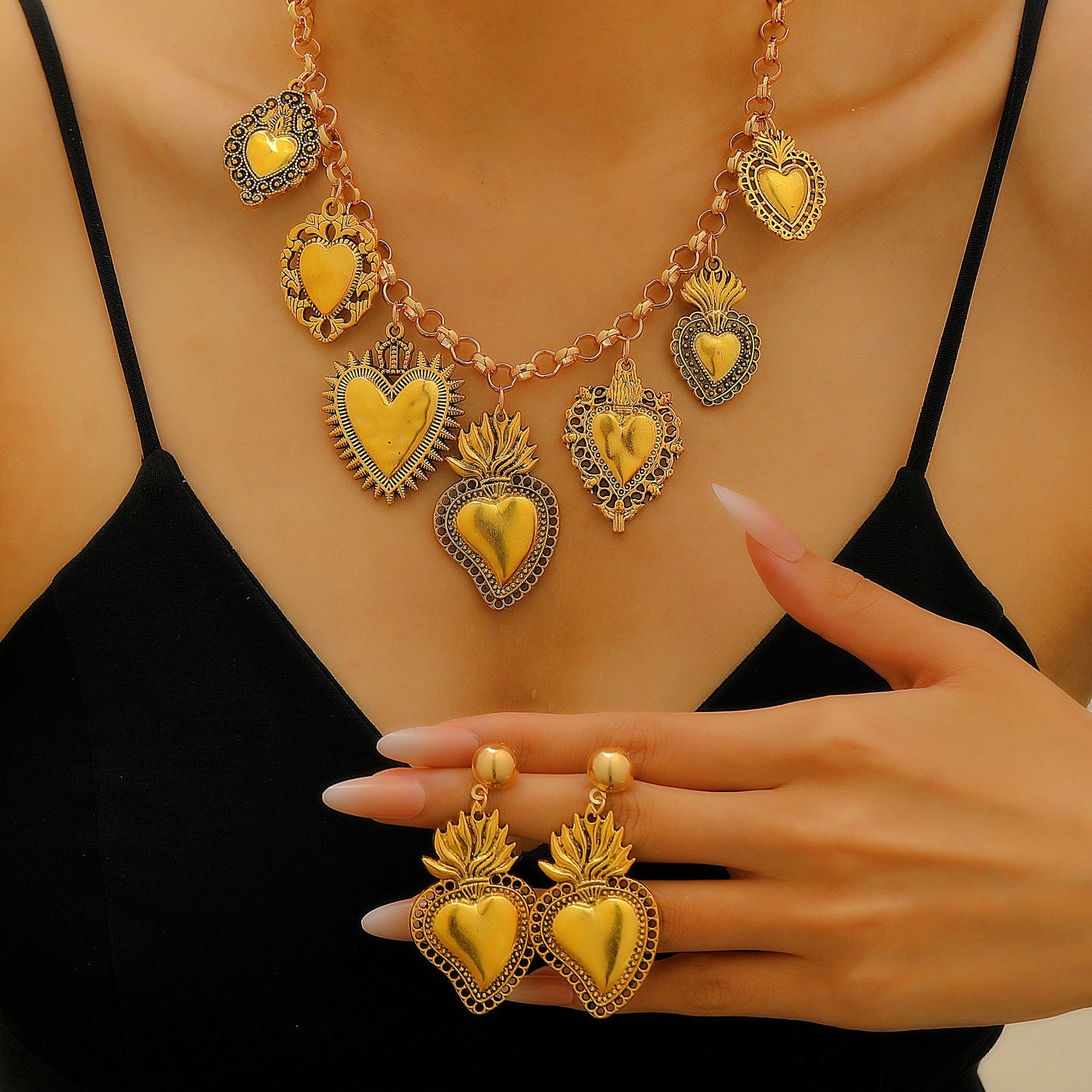 Wholesale Silver Multiple Sacred Heart Love Necklace