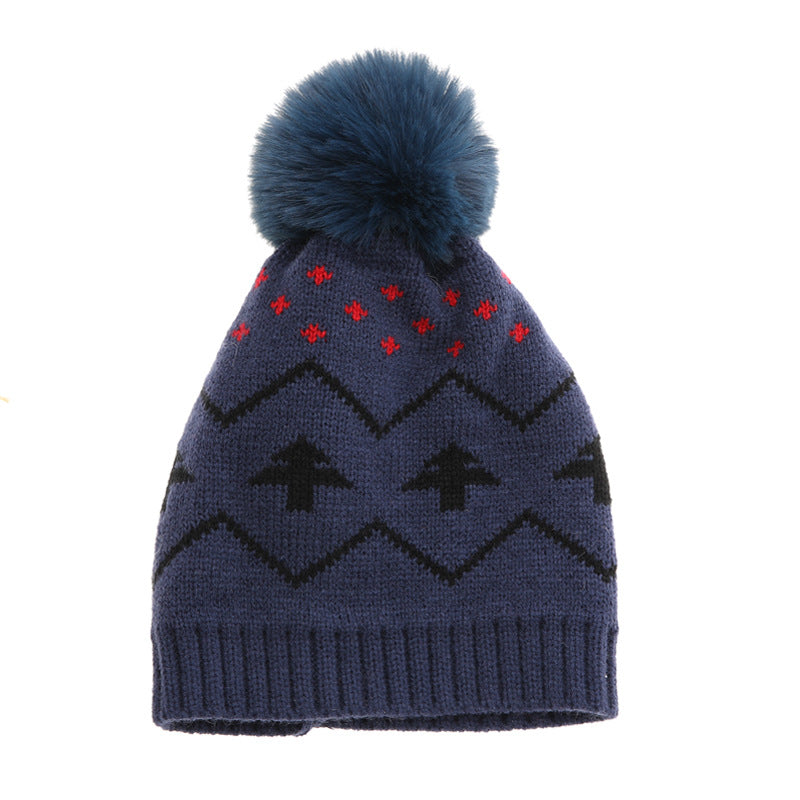 Wholesale Children's Warm Hat Fur Ball Christmas Tree Jacquard Knitted Hat