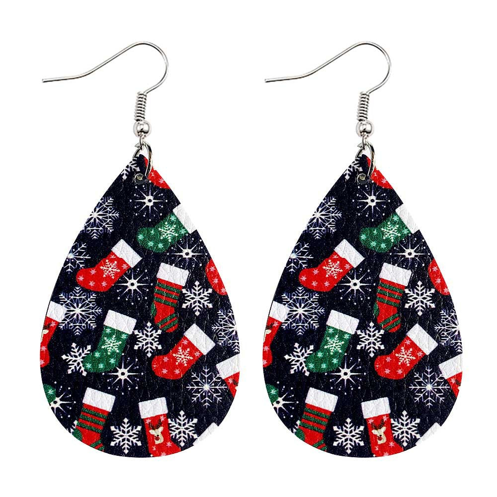 Wholesale Christmas Tree Bell Leather Earrings