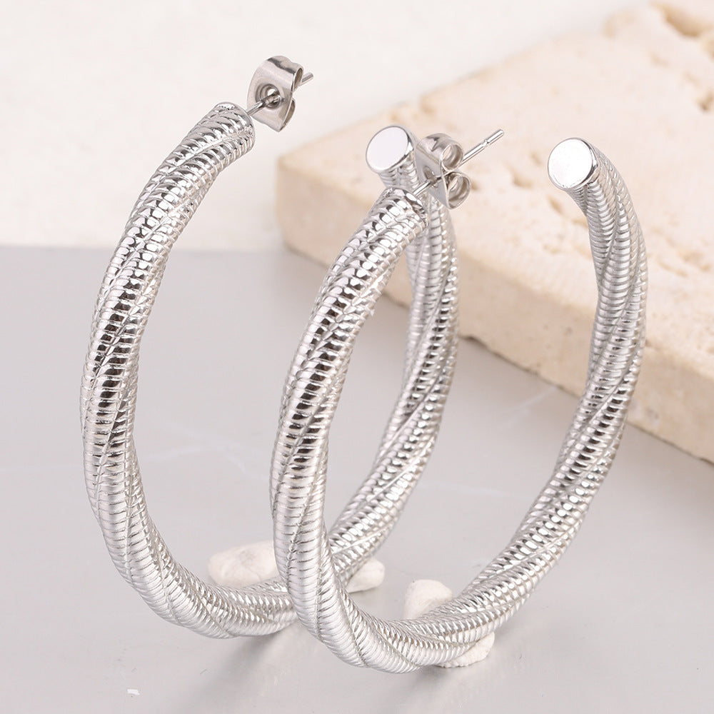 Wholesale Titanium Steel Circular Mesh 5mm Open Stainless Steel Earrings