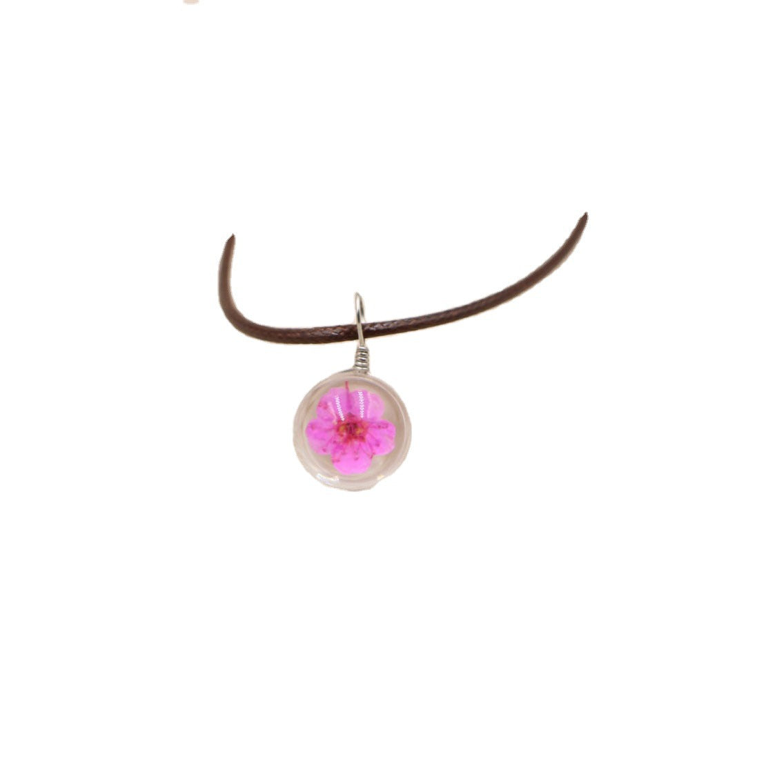 Wholesale Handmade Cherry Blossom Dried Flower Pendant Necklace Organic Glass Clavicle Chain Fashion Jewelry Accessory Gift