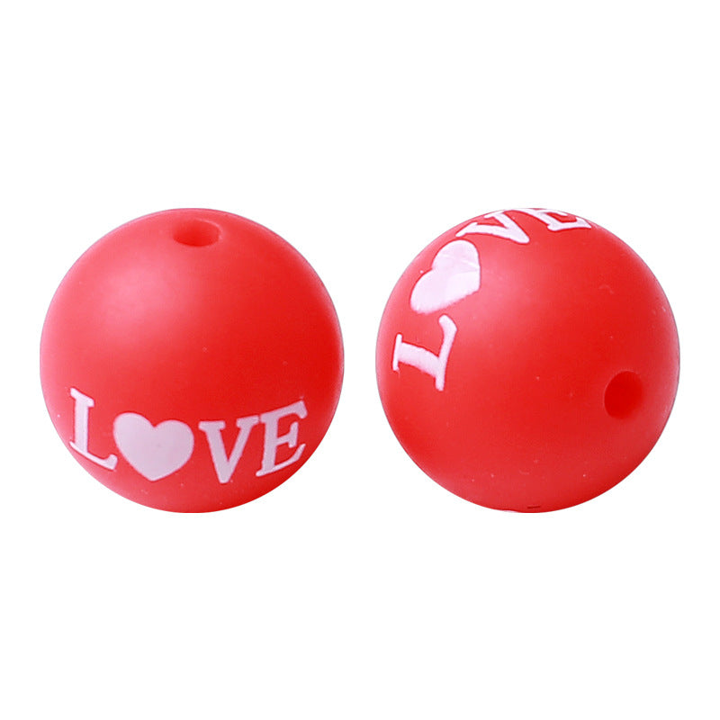 Wholesale  100pcs Valentine' s Day Silicone Beads 15mm Printing Round Beads