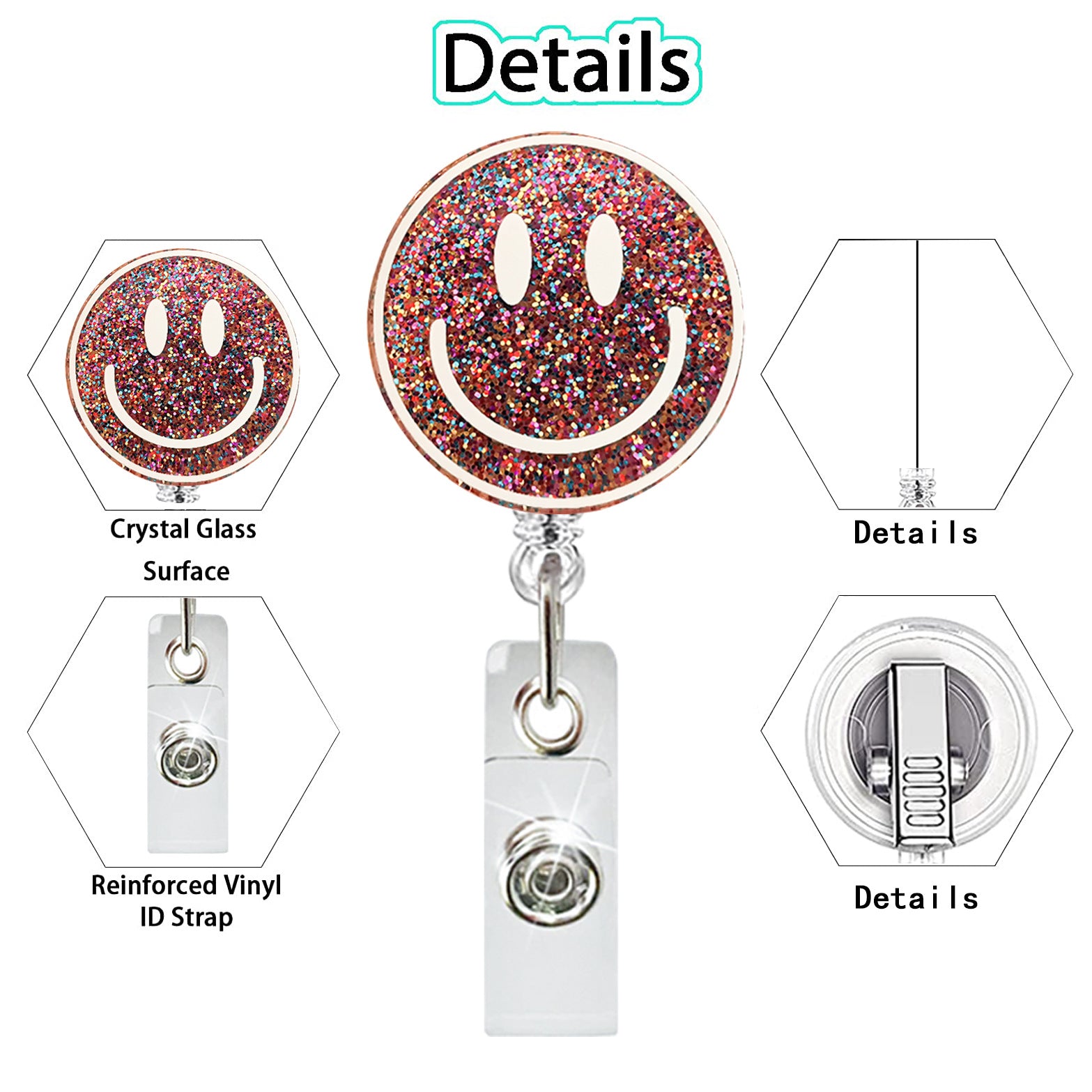 Wholesale Glitter acrylic medical retractable rotating alligator clip easy to pull