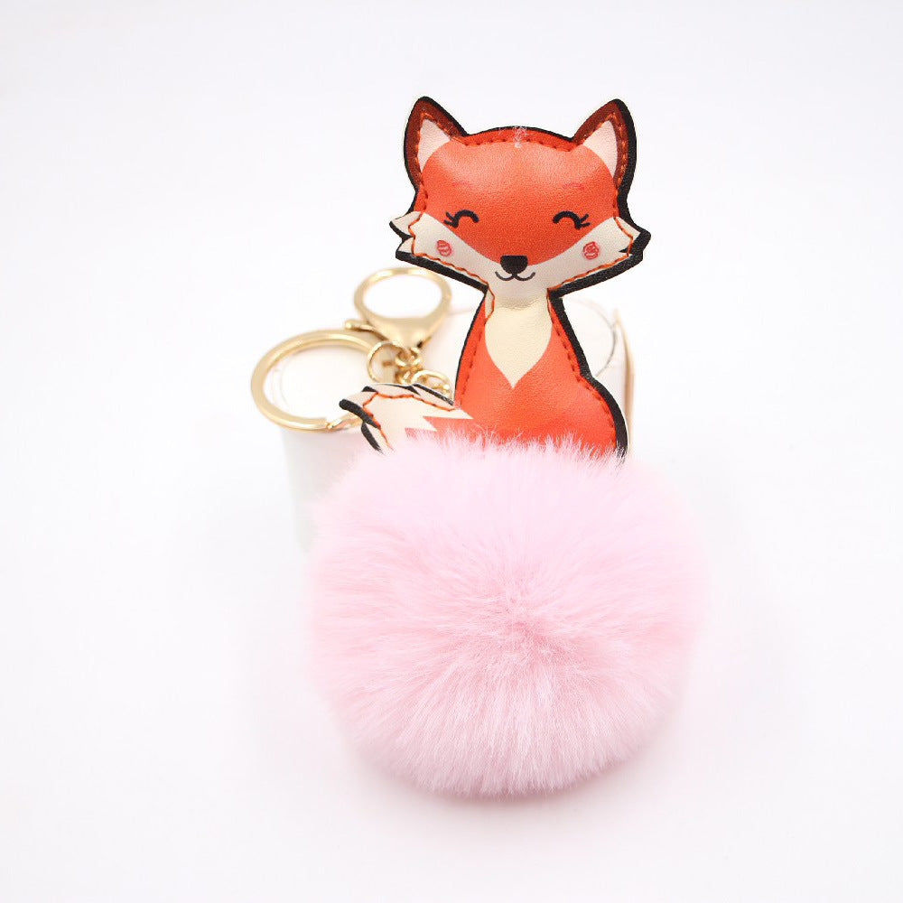Wholesale Leather Cute Fox Plush Pom Pom Hanging Ornaments