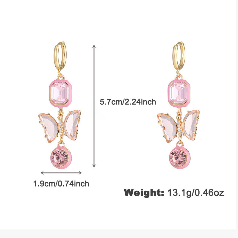 Wholesale Valentine's Day love peach two-piece earrings Women's European and American fashion semi-precious stone drop oil earrings