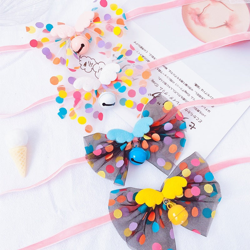 Wholesale Pet Bow Tie Bell Collar Cat Fairy Wings Big Bow Collar Dog Bell Collar Spit Towel
