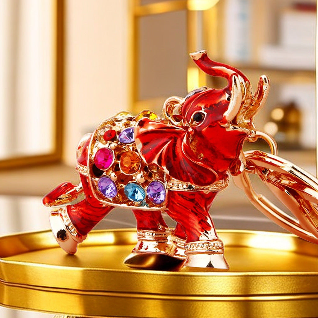Wholesale Crystal studded diamond elephant cute metal keychain