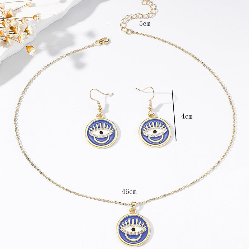 Wholesale Vintage Evil Eye Pendant Alloy Earrings Clavicle Chain