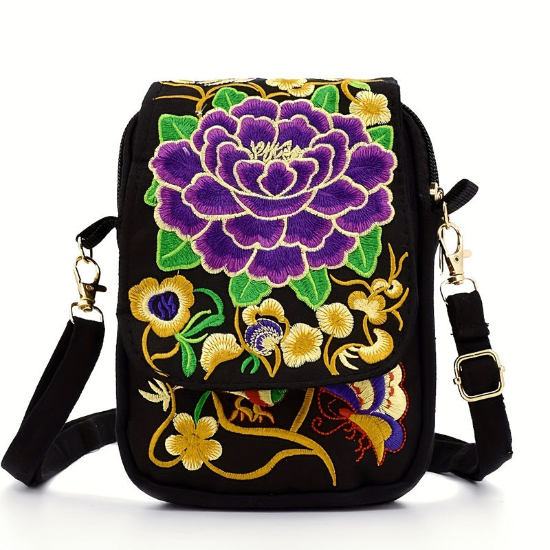 Wholesale Yunnan Ethnic Style Embroidered Bags, Crossbody Mini Canvas Phone Bag
