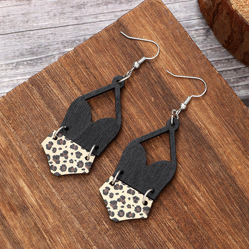 Wholesale Western Bikini Wooden Geometric Diamond Earrings
