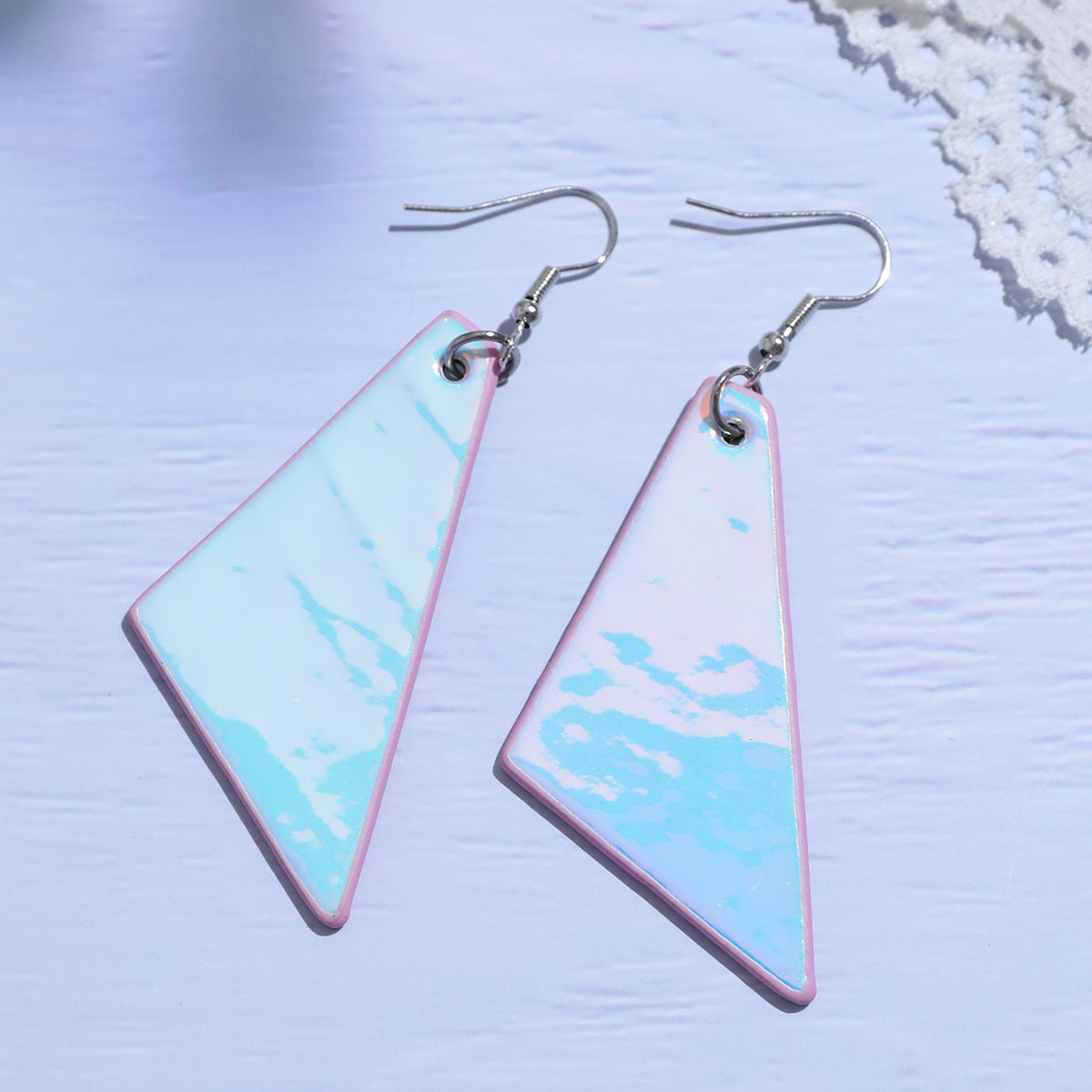 Wholesale Triangle Reflective Laser Simple Earrings