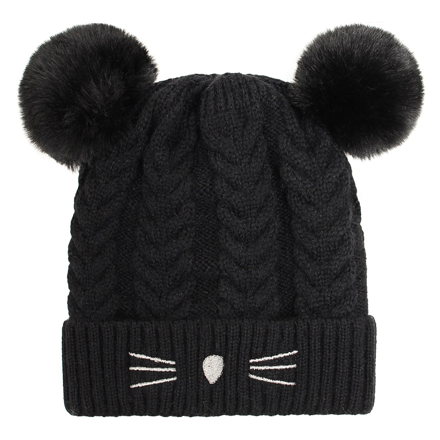 Wholesale Autumn and Winter Cartoon Cat Plush Double Ball Knitted Beanie