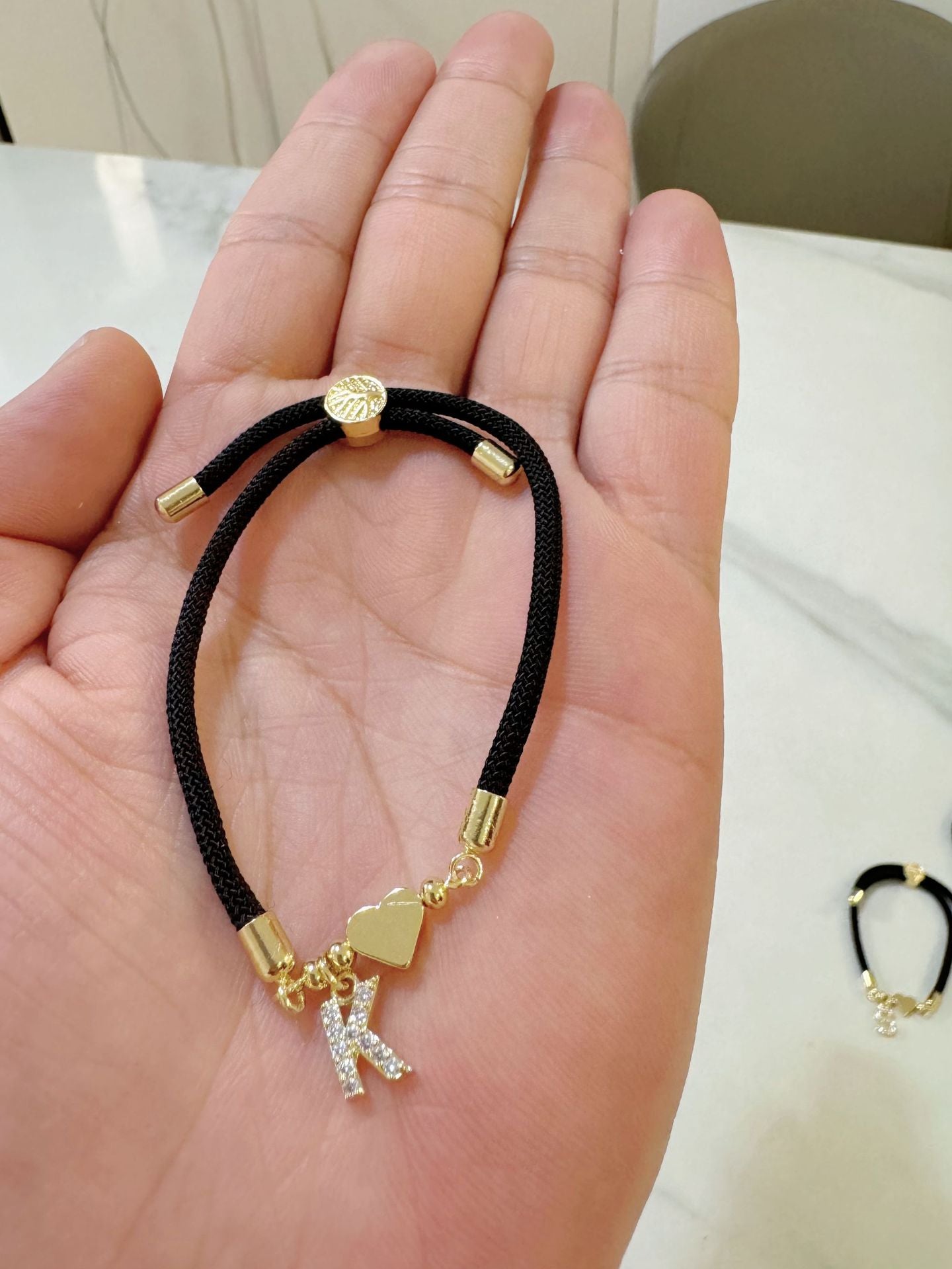 Wholesale A-Z Initial Letter Love Set Zirconia Adjustable Black Rope Bracelet