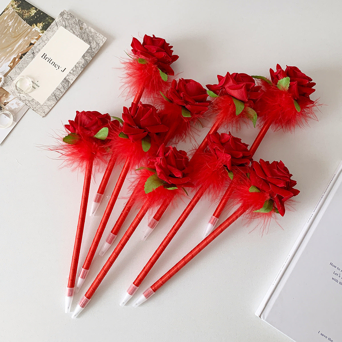 Wholesale Romantic Valentine' s Day Rose Bundle Gift  Plastic Pen
