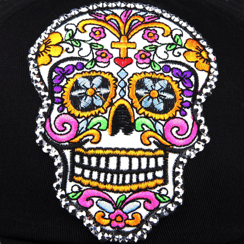 Wholesale Cotton Skeleton Embroidered Decal with Diamonds for Baseball Hats