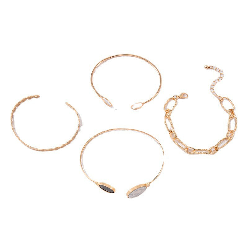 Wholesale Imitation Marble Thick Chain Four Piece Open Bracelet Set