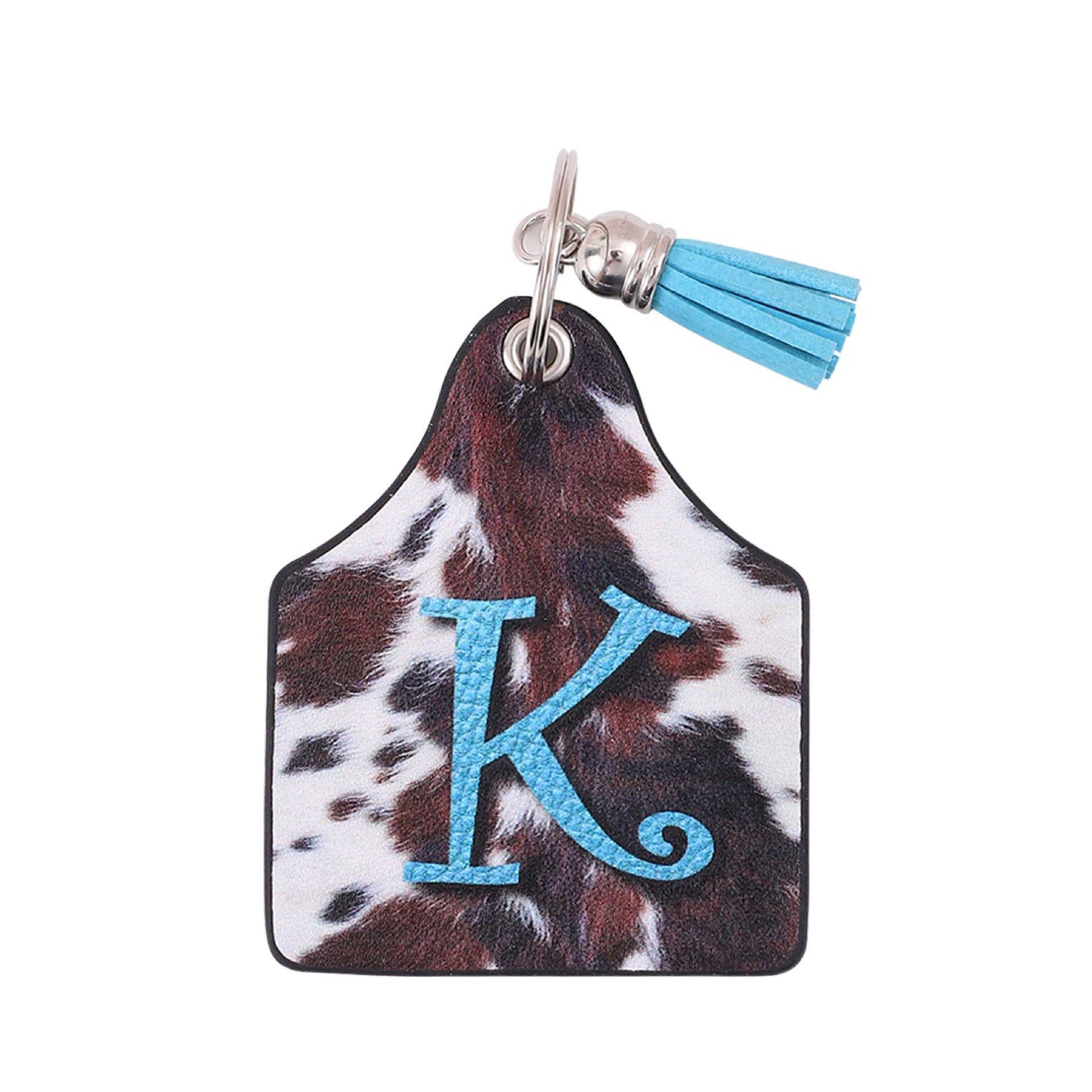 Wholesale Vintage Western Cow Pattern Animal Fur Letter Print Leather Keychain