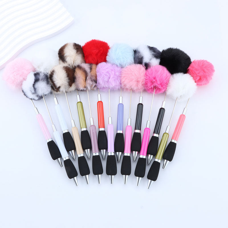 Wholesale 50pcs DIY Hair Ball Cute Girl Heart Furry Cute Round Beads Furry Plastic Beads Pen