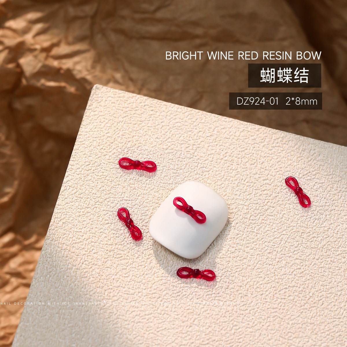 Wholesale 50pcs Bow Nail Art Accessories Burgundy Resin Frosted Mini Three-Dimensional Ribbon Butterfly Bow Tie Nail Decoration