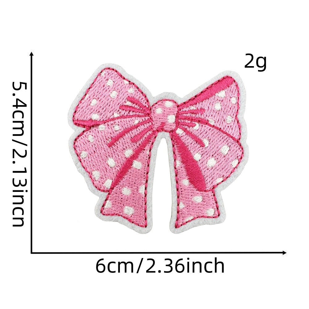 Wholesale Chic Pink Bow Embroidery Patch With Hot Melt Adhesive For Iron On Hair Accessories And Clothing Decoration