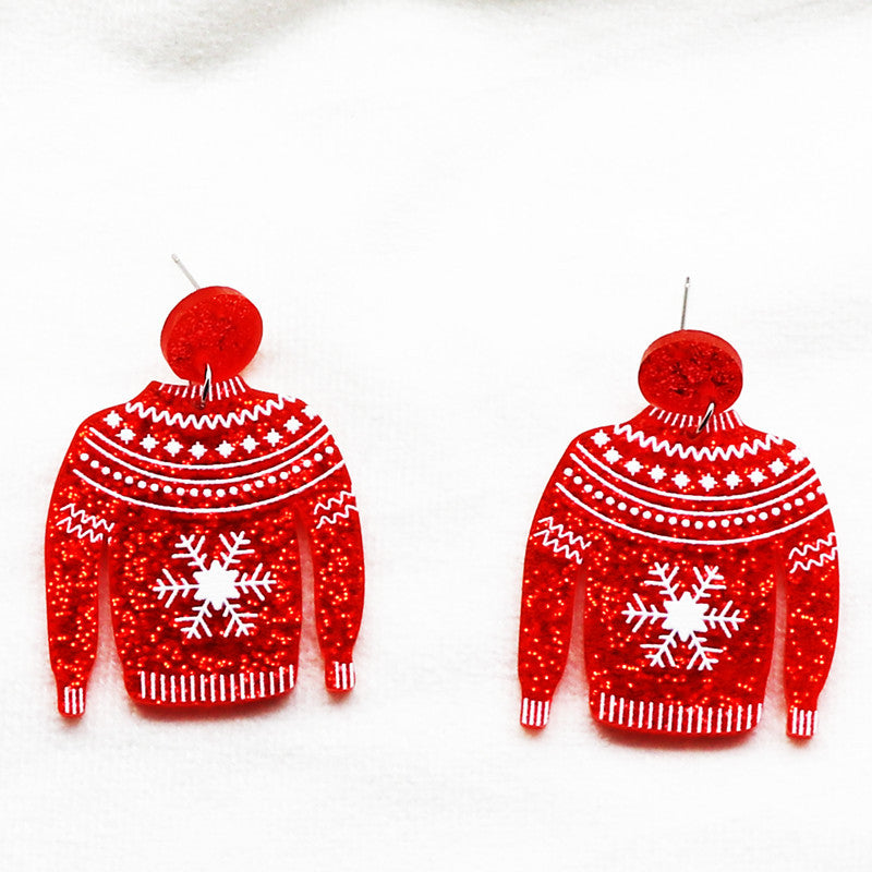 Wholesale Creative Christmas Women's Color Powder Acrylic Party Pendant Snowflake Sweater Earrings