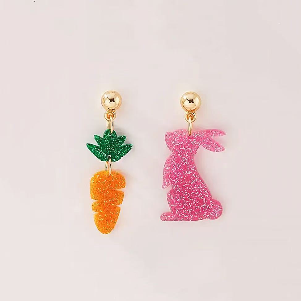 Wholesale Easter Asymmetric Rabbit Carrot Acrylic Earrings