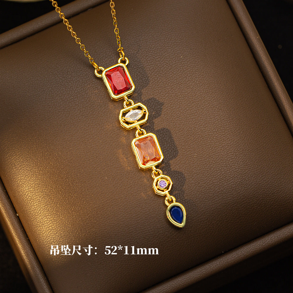 Wholesale Square colored zircon titanium steel necklace
