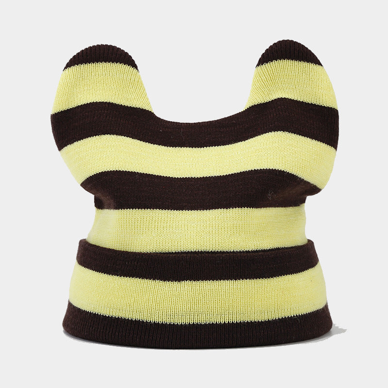 Wholesale Striped Cow Ears Knitted Hat Beanie Winter Hat
