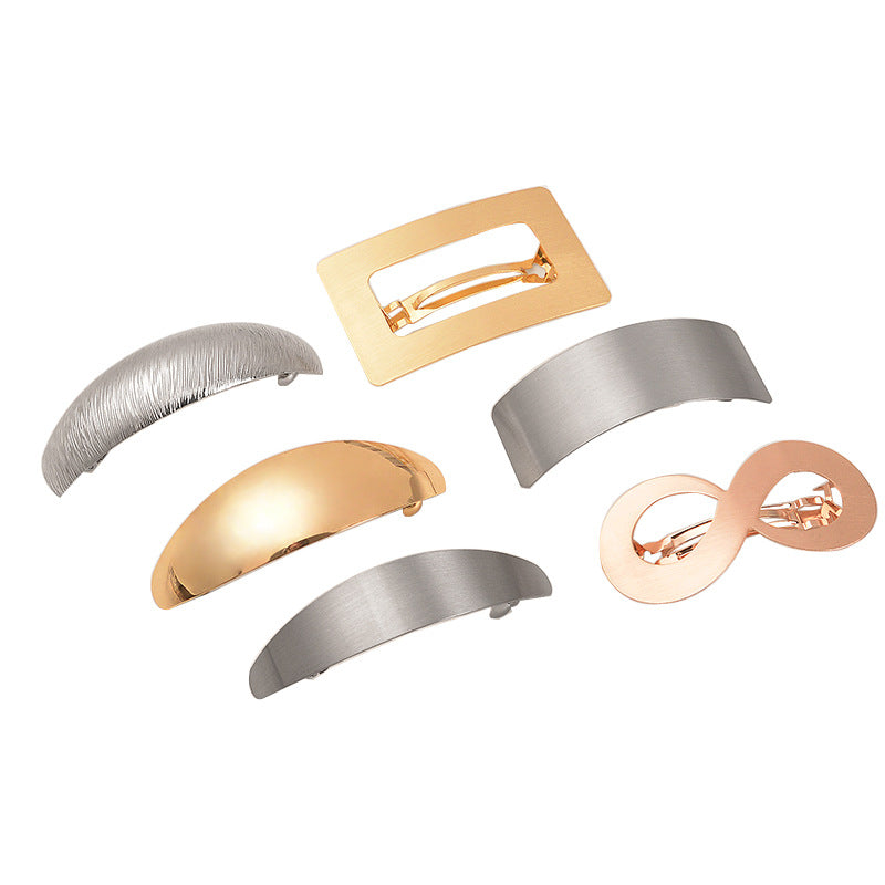 Wholesale Joker geometric metal brushed hair clip Amazon Minimalist cold wind back head ponytail spring clip