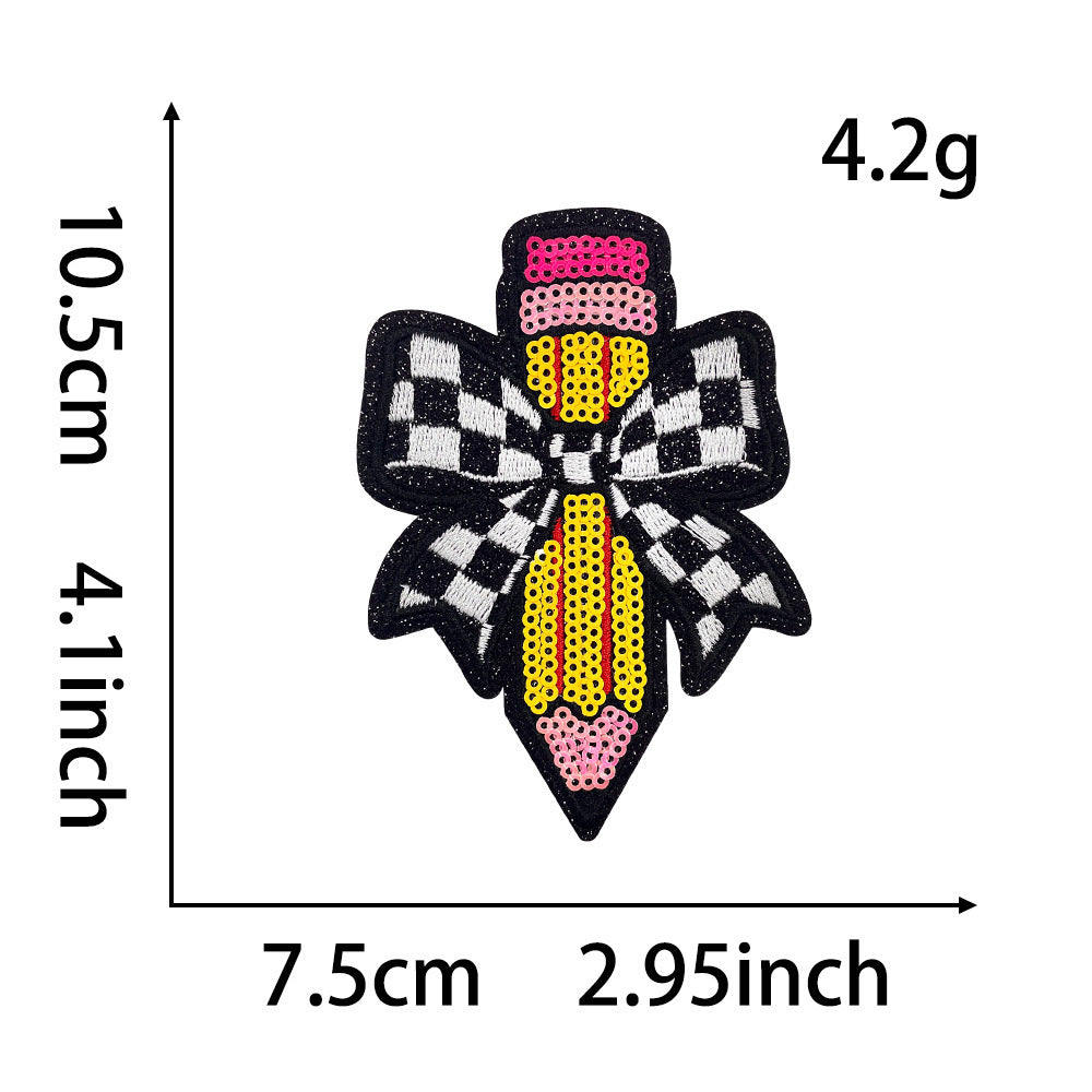Wholesale Stylish Teacher S Day Embroidered Patch Set With Pencil Bow Designs Polyester Iron On Applique For et DIY Accessory