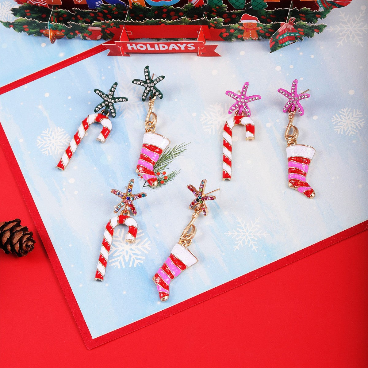 Wholesale Cute cartoon beaded  Christmas tree earrings