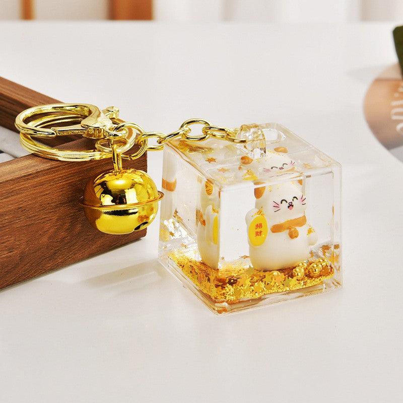 Wholesale Acrylic Golden Flowing Sand Lucky Cat Creative Keychain