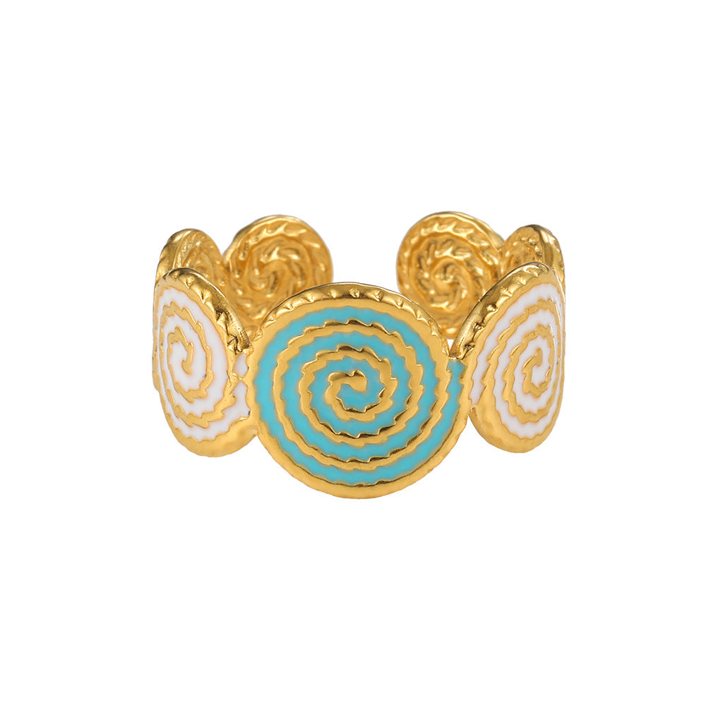 Wholesale Tingfeng Stainless Steel Gold Opening Spiral Fingerprint Ring